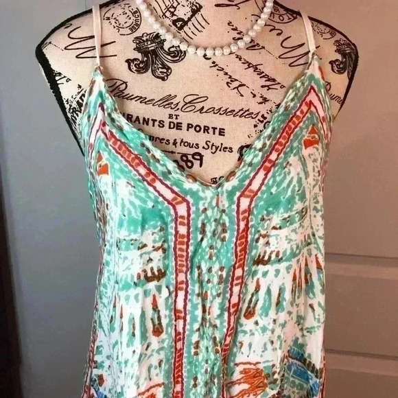 Philigree Womens Large Boho Cottagecorp Scarf MIDI Dress Sleeveless Spaghetti - Picture 6 of 6